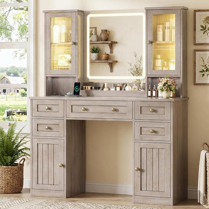 Vanity Desk with LED Mirror & 3 Color Modes