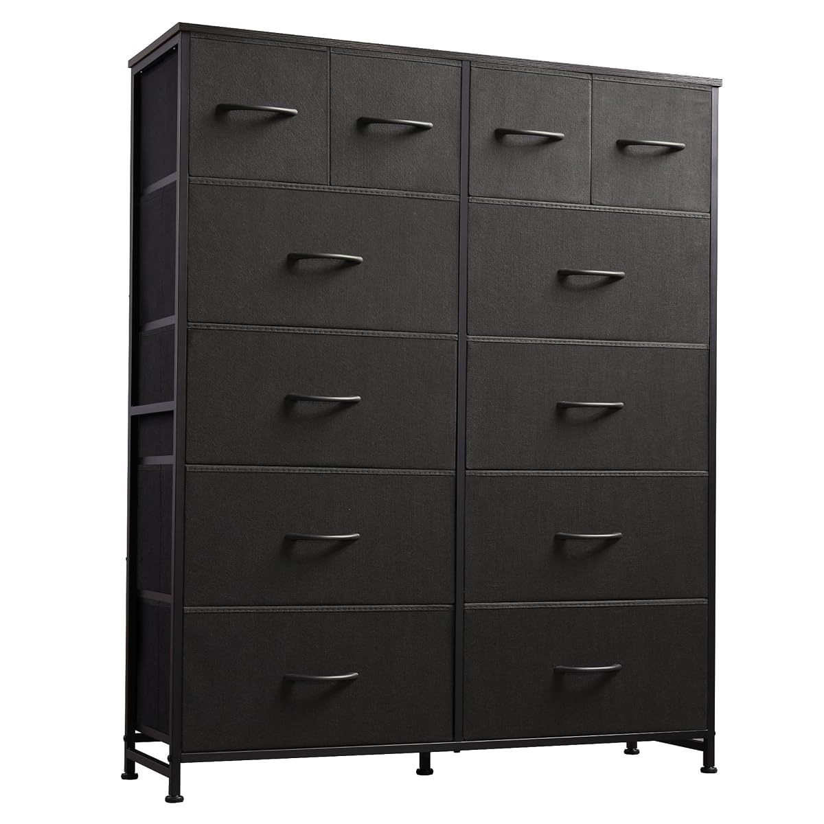 12 Drawer Tall Black Fabric Dresser Bedroom Storage Chest