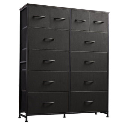 12 Drawer Tall Black Fabric Dresser Bedroom Storage Chest