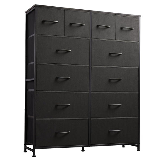 12 Drawer Tall Black Fabric Dresser Bedroom Storage Chest