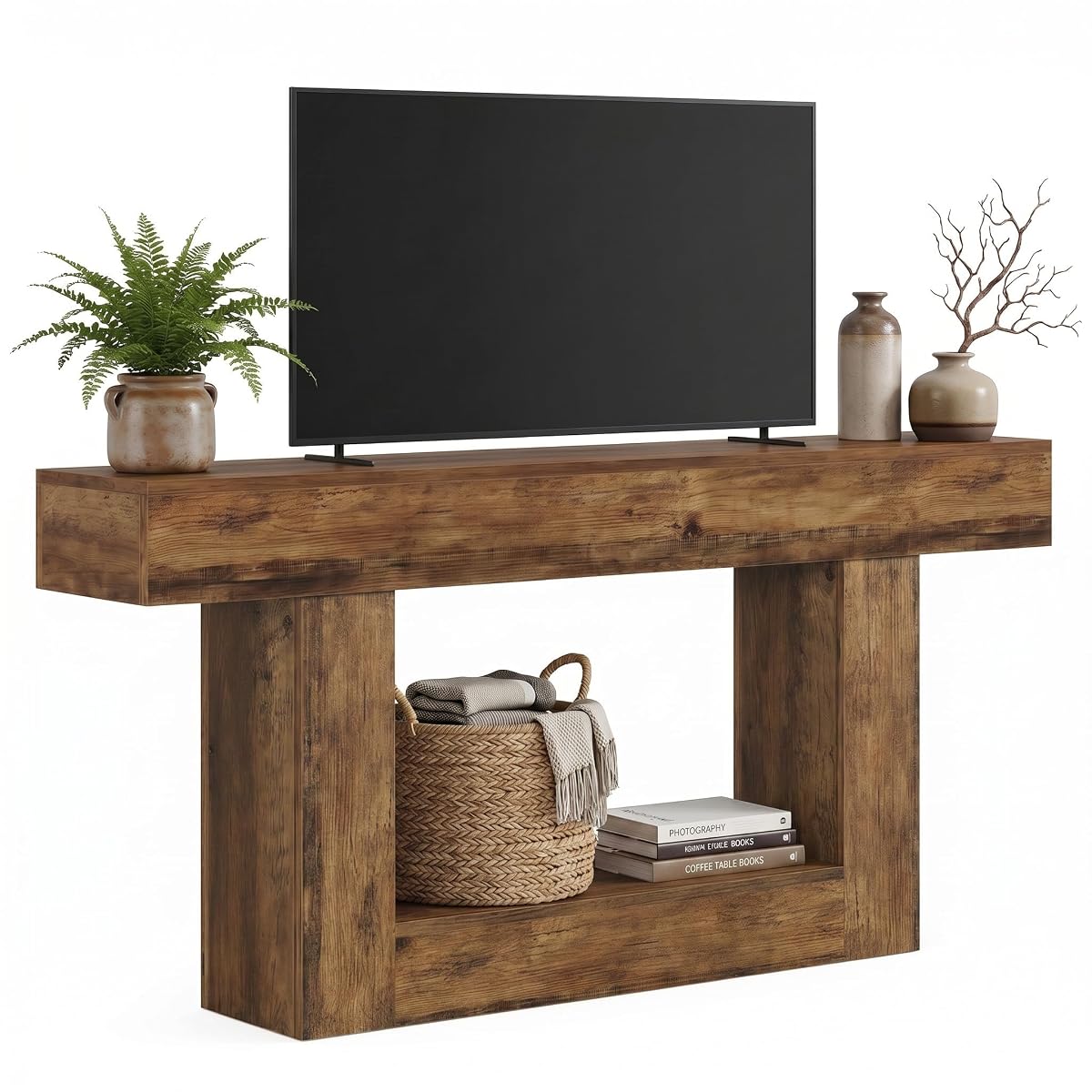 63" Farmhouse TV Stand for 65" TV, Two-Tone Media Console Table