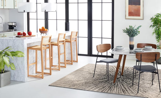 SAFAVIEH Evoke Collection Area Rug - 9' x 12', Black & Ivory, Abstract Burst Design, Non-Shedding & Easy Care, Ideal for High Traffic Areas in Living Room, Bedroom (EVK228K)