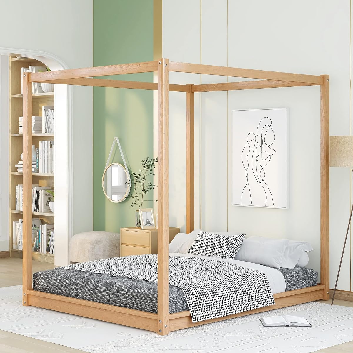 Queen Canopy Bed Wood 4 Poster Panel Beds