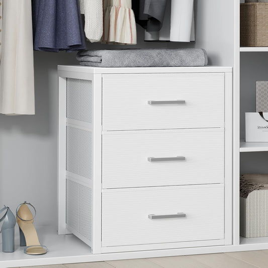 Closet Drawers White Fabric 3 Drawer Small Dresser for Closet Organizers