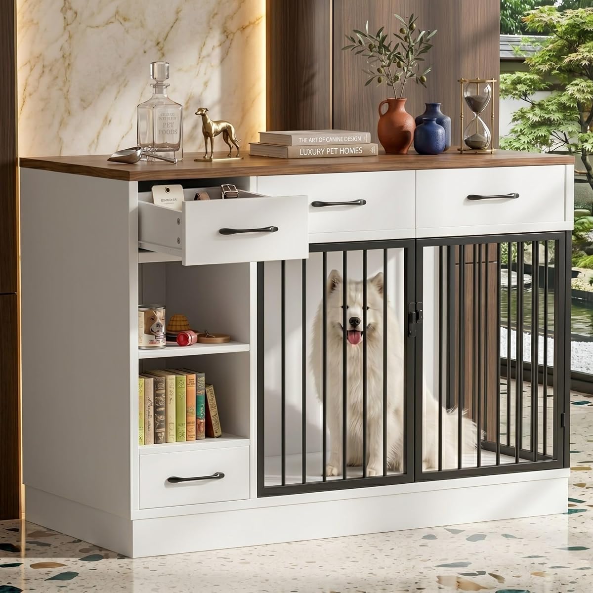 47" Heavy Duty Indoor Dog Crate Furniture for Medium Dogs, White