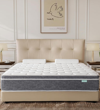 Queen Size Mattress 14 Inch, Cooling Hybrid Mattress in a Box