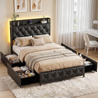 LED Bed Frame with Storage