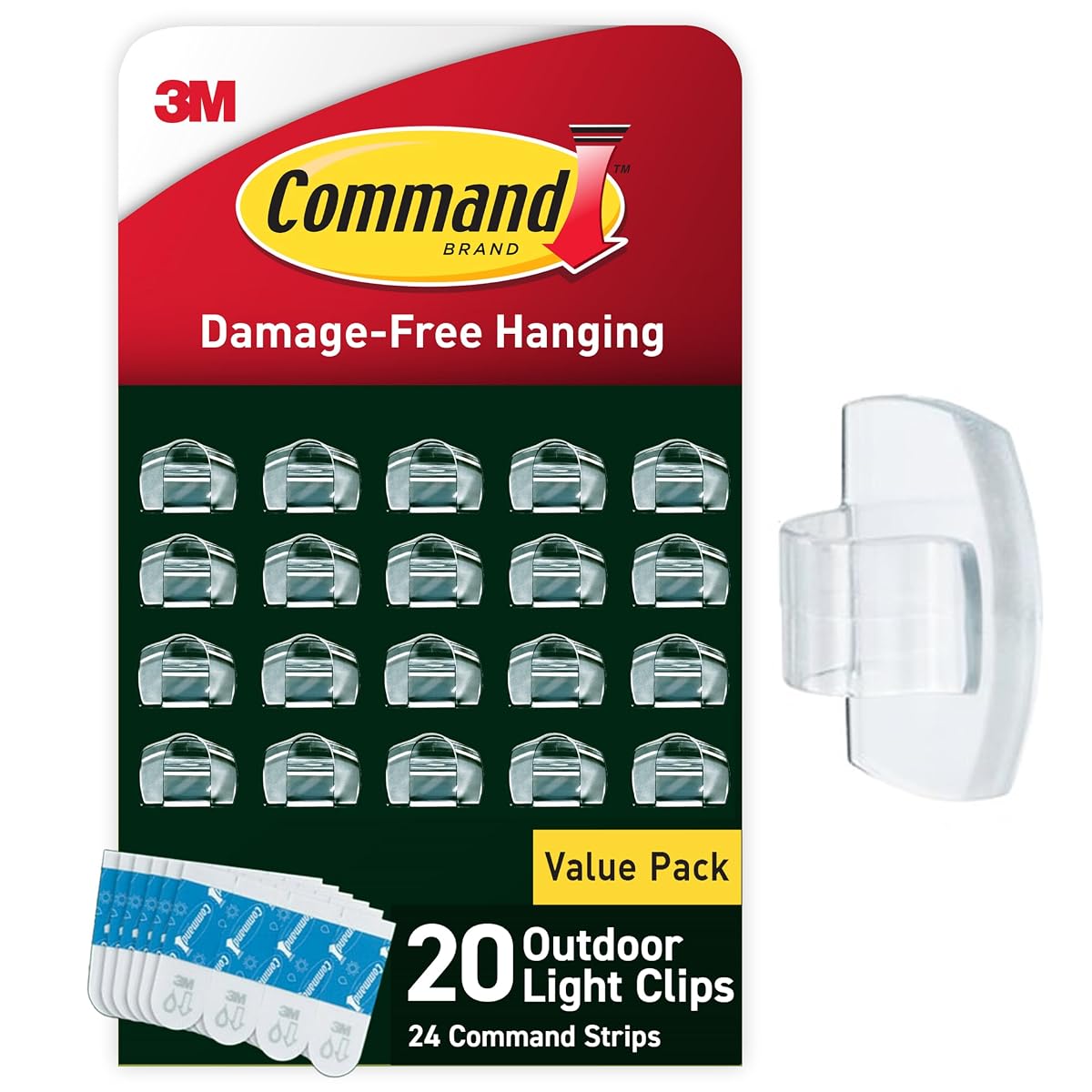 Command Outdoor Light Clips, 20 Clear Clips and 24 Command Strips