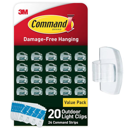 Command Outdoor Light Clips, 20 Clear Clips and 24 Command Strips