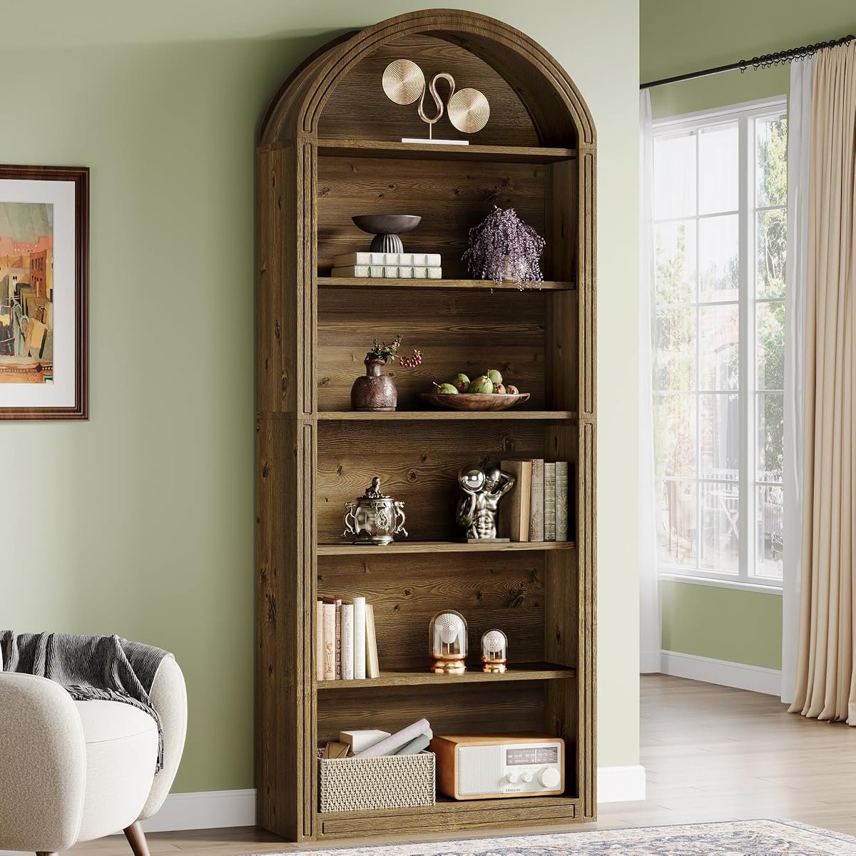 77.16" Tall Arched Bookshelf