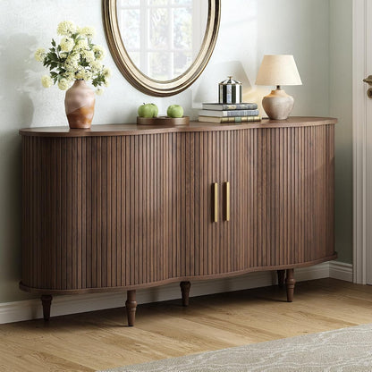 63" Fluted Sideboard Buffet Cabinet with Storage (Walnut)