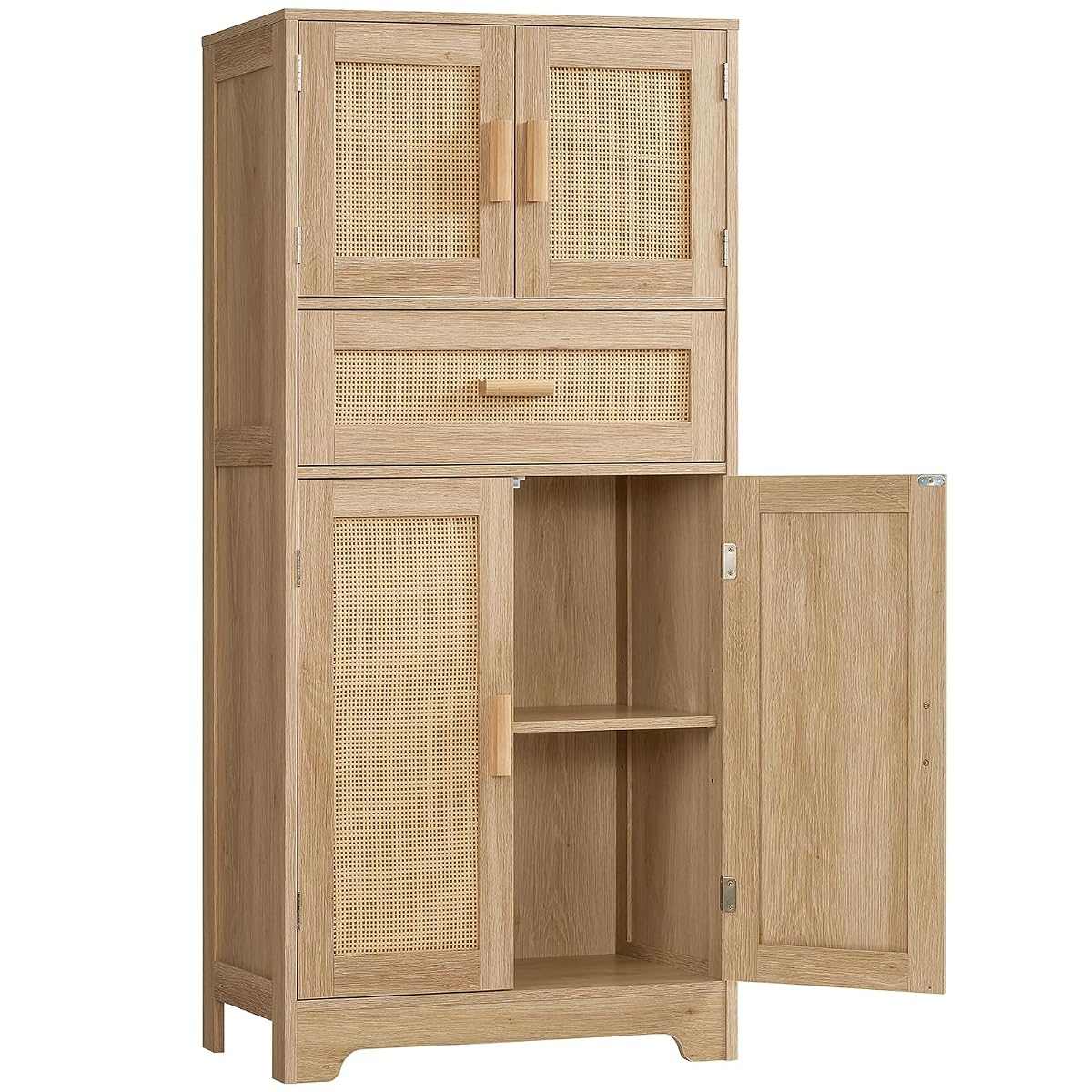 47.2" H Tall Storage Cabinet with Adjustable Shelf, Rattan Cabinet, Cupboard for Living Room, Dining Room, Entryway, Home Office, Natural