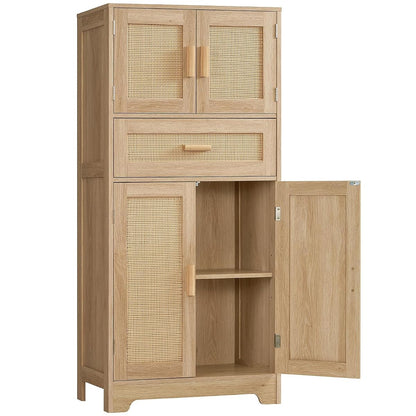 47.2" H Tall Storage Cabinet with Adjustable Shelf, Rattan Cabinet, Cupboard for Living Room, Dining Room, Entryway, Home Office, Natural