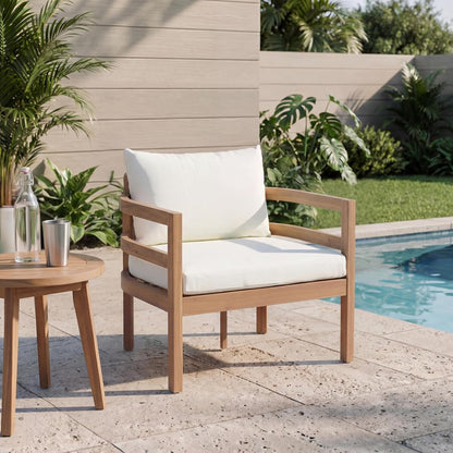 Alger Acacia Wood Lounge Chair Outdoor with Removable Cushion, Solid Wood Patio Accent Chair with Cushion, Patio Furniture Set Sofa Chair, Light Teak+Beige