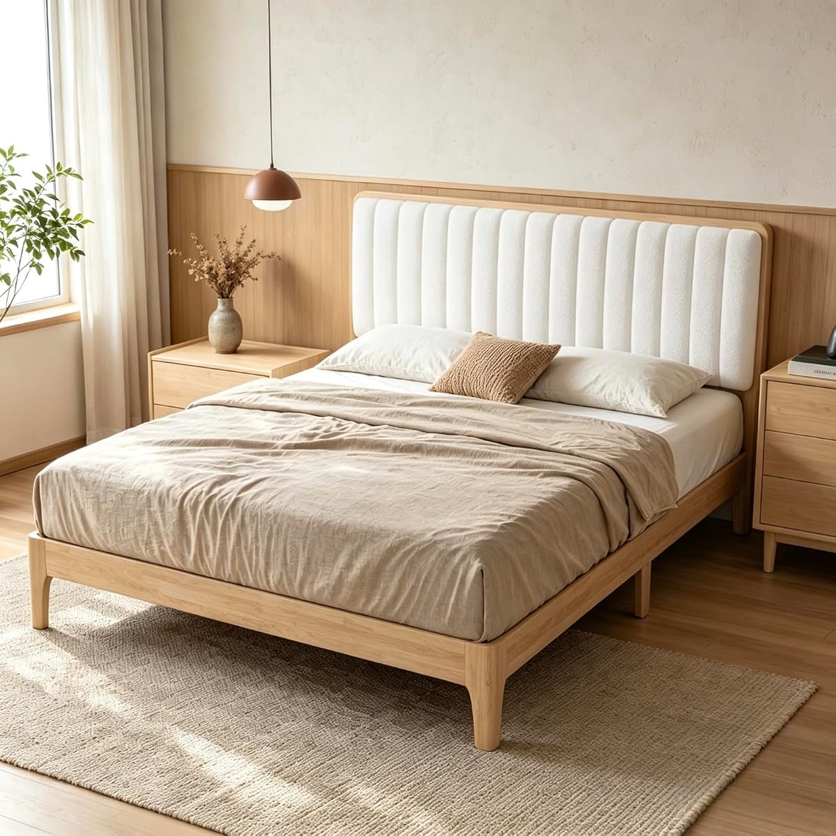 Queen Size Bed Frame with 3-Level Adjustable Upholstered Headboard