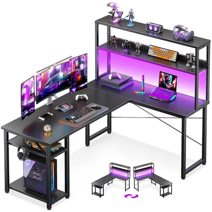 53 Inch L Shaped Gaming Desk with Hutch & Headphone Hook