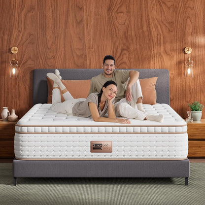 Queen Size Mattress 14 Inch - Extra Firm Hybrid Mattress with Ultra Lumbar Support, Reinforced Edges & Motion Isolation - Fiberglass-Free Colchones Queen, CertiPUR-US