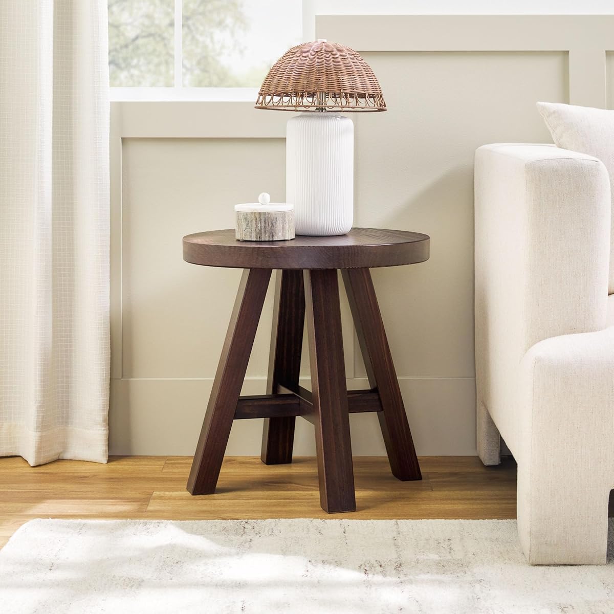 Colt Modern Farmhouse Solid Wood Round Side Table, 18 Inch, Espresso