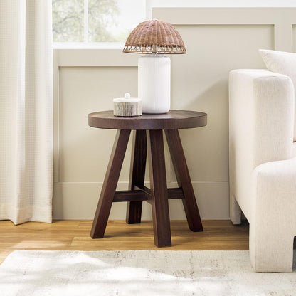 Colt Modern Farmhouse Solid Wood Round Side Table, 18 Inch, Espresso