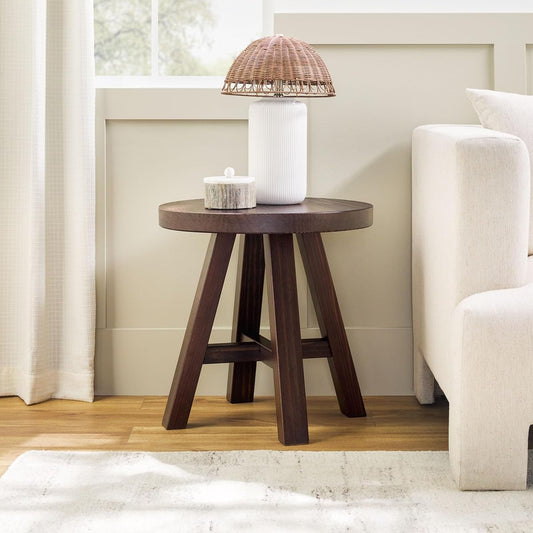 Colt Modern Farmhouse Solid Wood Round Side Table, 18 Inch, Espresso