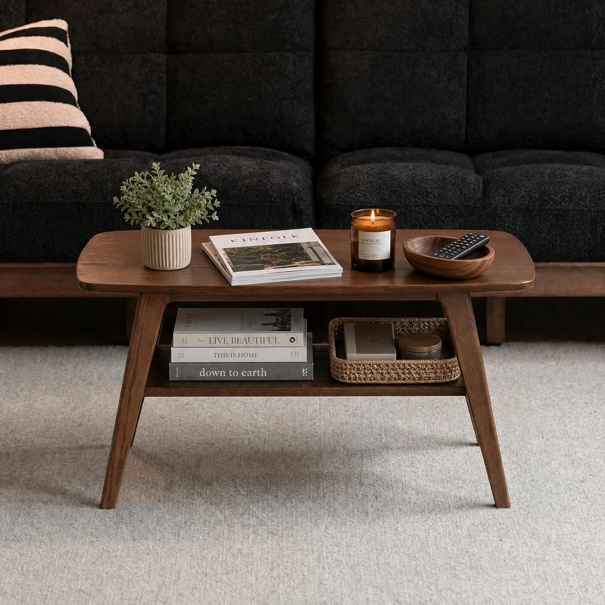 100% Solid Oak Coffee Table with Storage Shelf, 31.49" W