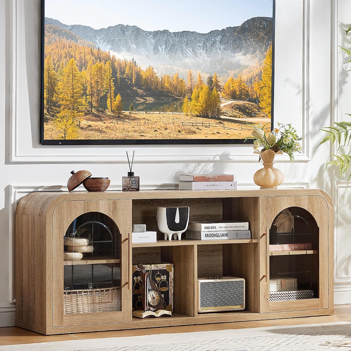 Curved TV Stand for TVs Up to 65", Modern Entertainment Center