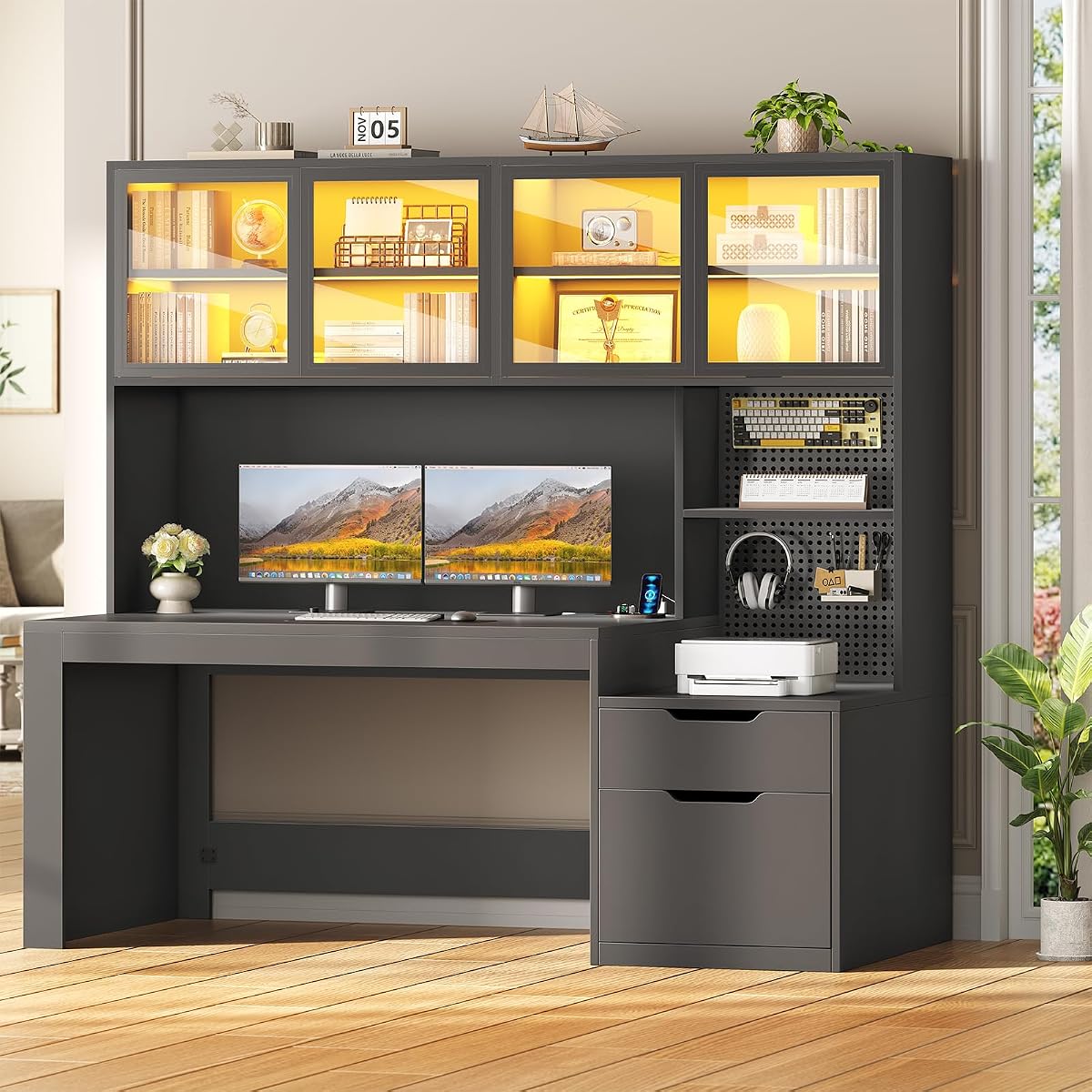Home Office Desk with Hutch