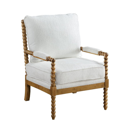 Dedee Mid Century Modern Boucle Fabric Accent Chair with Arms, Wide Spindle and Solidwood Legs for Living Room, Bedroom, Reading Corner, Home Office, Light Oak and White