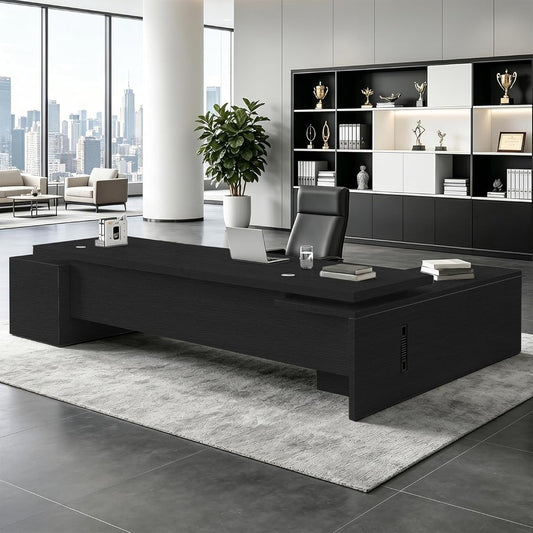 Executive L Shaped Office Desk,1″Thick Tabletop,Large Office Desk with Storage Cabinet,Modern Computer Desk for Home Office or Workspace,Multiple Sizes & Colors