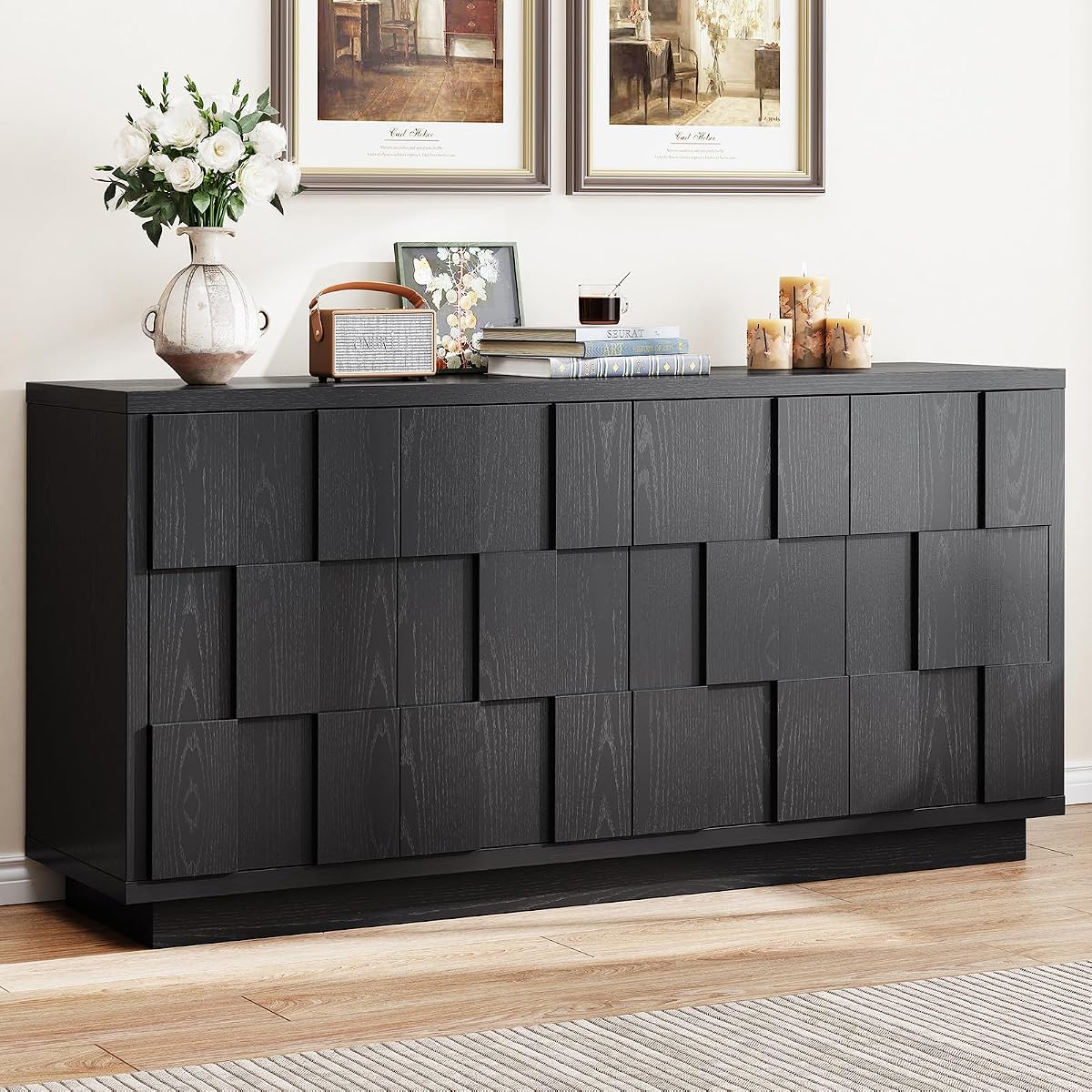 60" Sideboard Buffet Cabinet with Adjustable Shelves Storage,Black