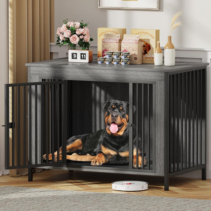 47.24" Dog Crate Furniture for 1 or 2 Dogs, 65-92 Pounds, Dark Grey