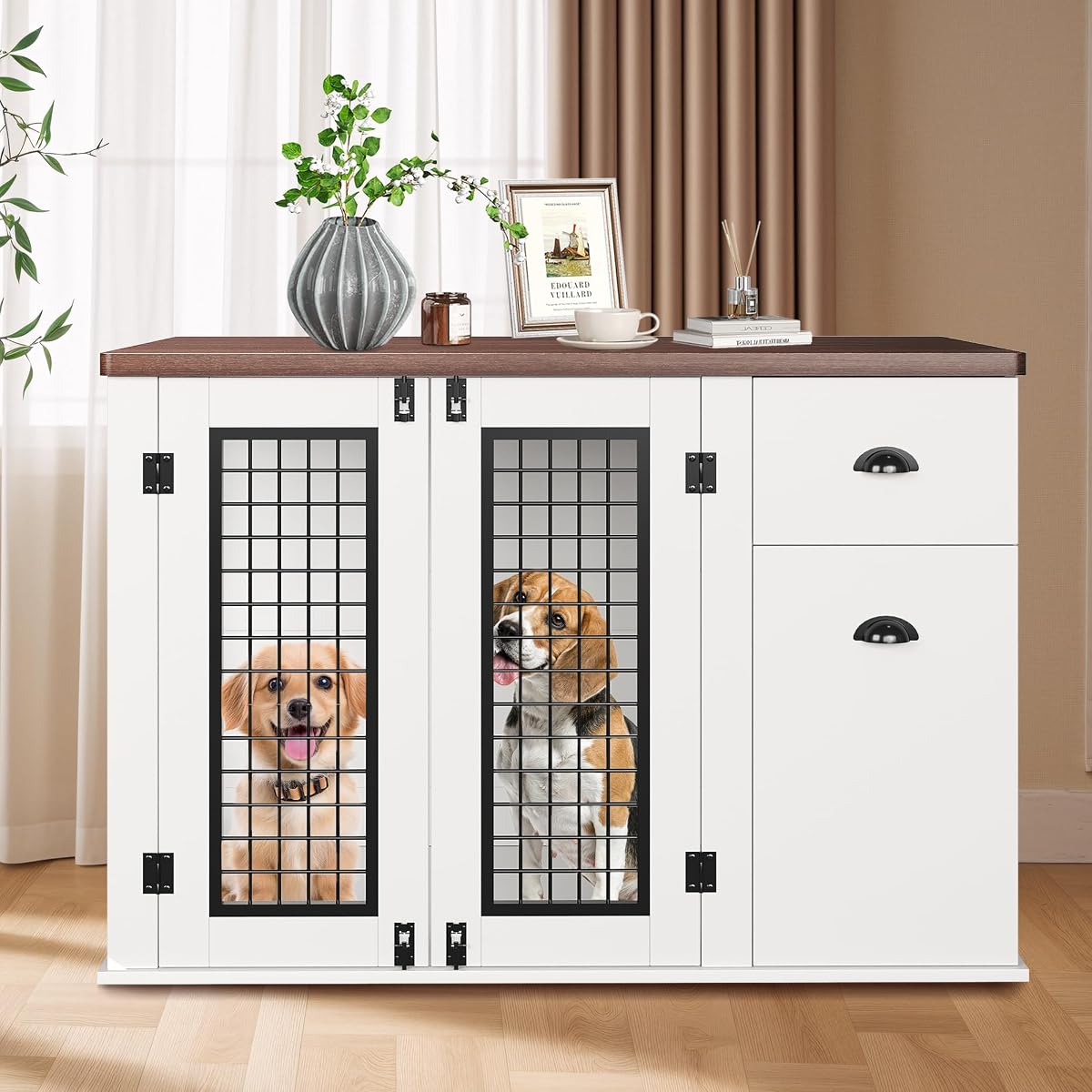 Multi-Functional Wooden Dog Crate Furniture with Drawers