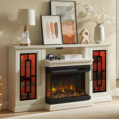 59 Inch LED TV Stand with 3-Side Glass Fireplace