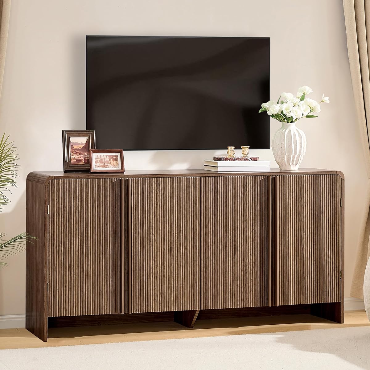 63" Modern Fluted TV Stand with Storage