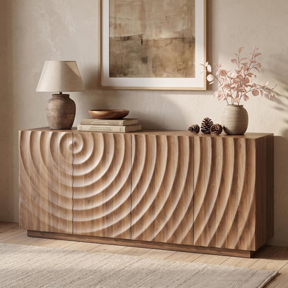 59" Spiral Wave Sideboard Buffet Cabinet with Storage, Walnut