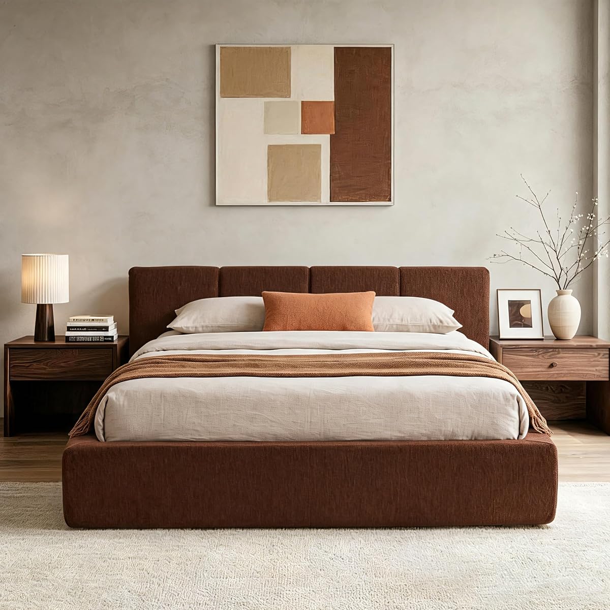 Queen Cloud Bed Frame with Cushion Headboard and 360° Foam Surround