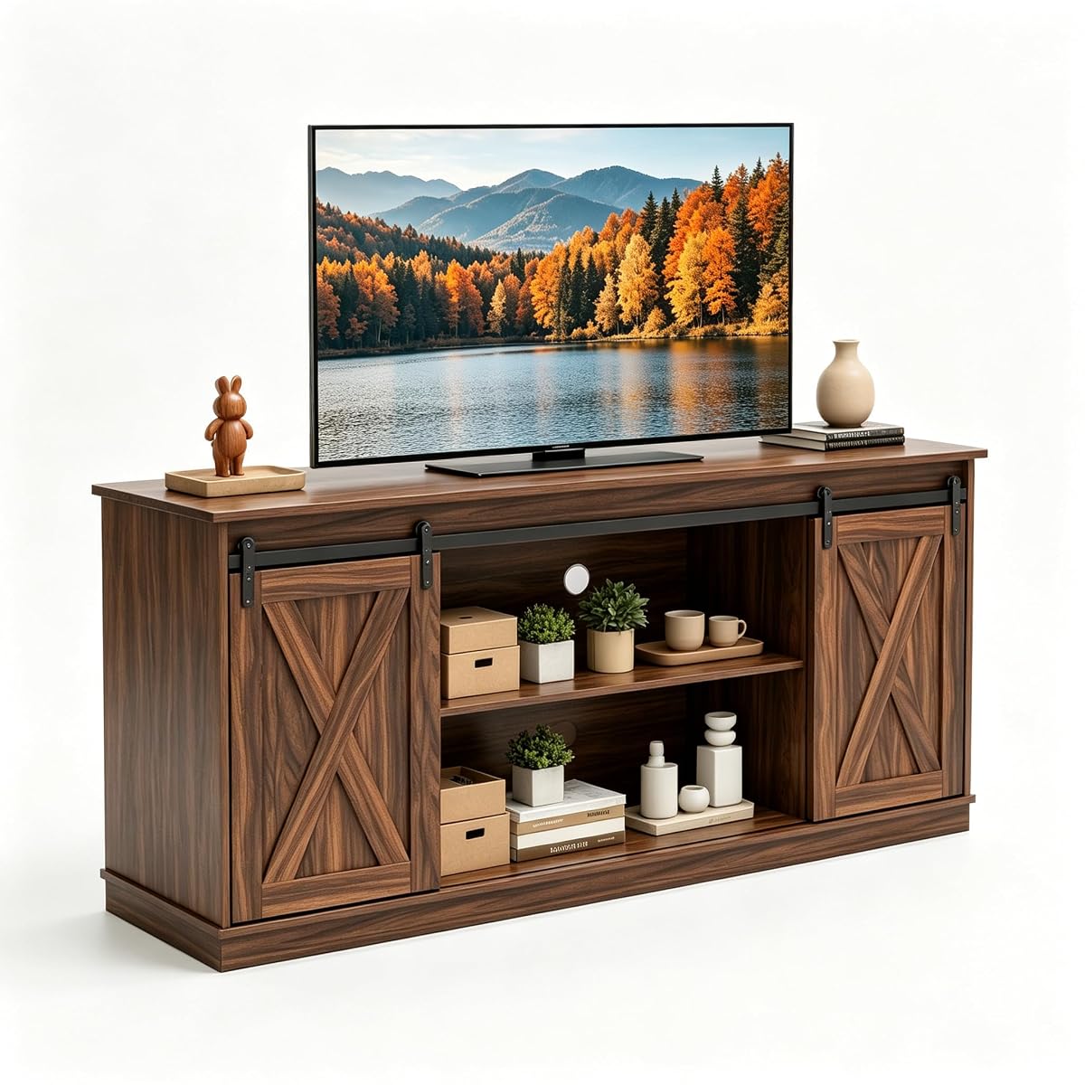 Farmhouse TV Stand for 65" TV, Media Console, Sliding Barn Doors