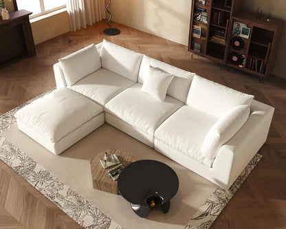 Oversized Modular Sectional Sofa,Cloud Couch Deep Seat Sofa Cushion Covers Removable, Oversized Sectional Couches for Living Room (3 Seater+1 Ottoman-Cream White)