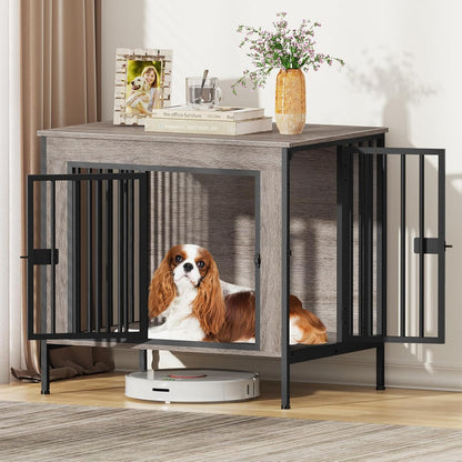 28.15" Dog Crate Furniture for 1 or 2 Dogs, Oak Grey