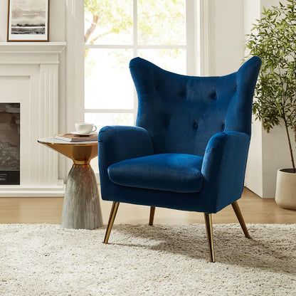 Velvet Tufted Accent Chair, Modern Wingback Arm Chair, Navy