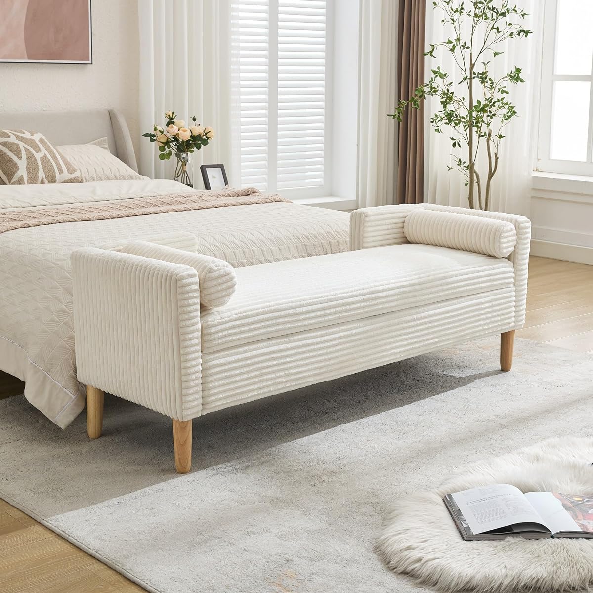 64.7" W Ottoman with Storage Bench for Bedroom End of Bed with Removable