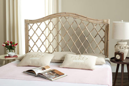 SAFAVIEH Furniture - Gabrielle Rattan Queen Headboard - White-Washed - Rattan - Coastal Woven Design - Ideal for Bedroom (SEA8031C-Q)
