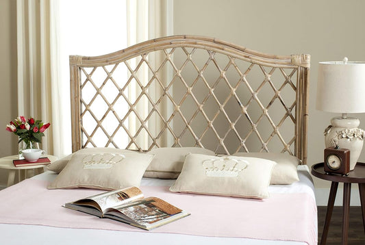 SAFAVIEH Furniture, Gabrielle Rattan Queen Headboard, White-Washed, Rattan