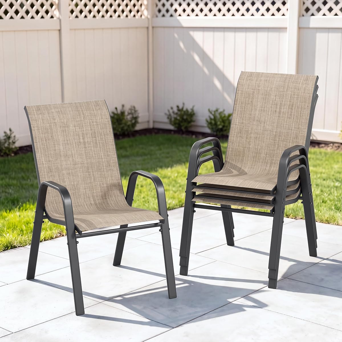 Outdoor Patio Chairs Set of 4 Stackable Dining Chairs All-Weather Textilene