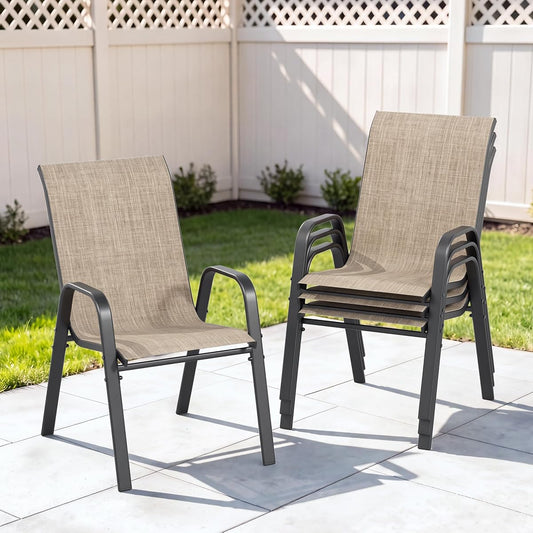 Outdoor Patio Chairs Set of 4 Stackable Dining Chairs All-Weather Textilene