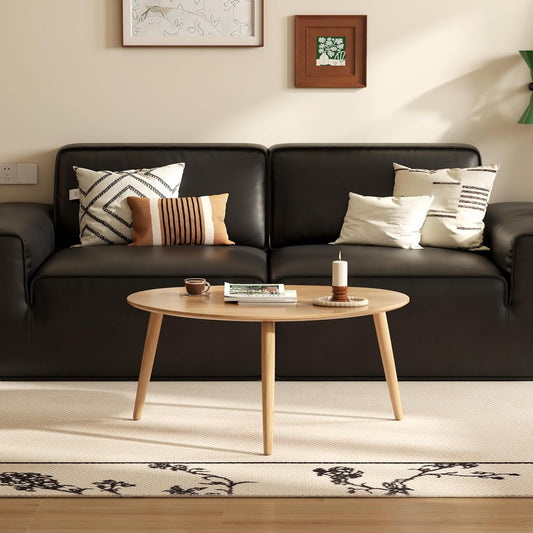 Small Oval Coffee Table, 33.5" Mid Century Modern Coffee Table for Living Room, 100% Solid Oak Wood Side Table, Center Table (Original Wood Color, 33.46''Wx22.83''Dx15.74''H)