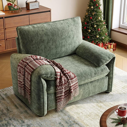 Oversized Accent Chair, 41 Inch Chenille Fabric Armchair, Comfy Single Sofa Chair with Padded Arms, Pocket Spring Cushion, Modern Reading Chair for Living Room, Bedroom, Green