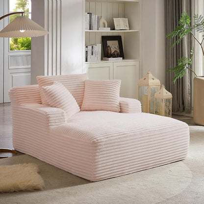 50" W Oversized Chaise Lounge Chair Indoor, Upholstered Corduroy Sofa Bed with Arm & 3 Pillows, Deep Seat Boneless Cloud Couch, Reading Chairs for Living Room,No Assembly Required, Pink