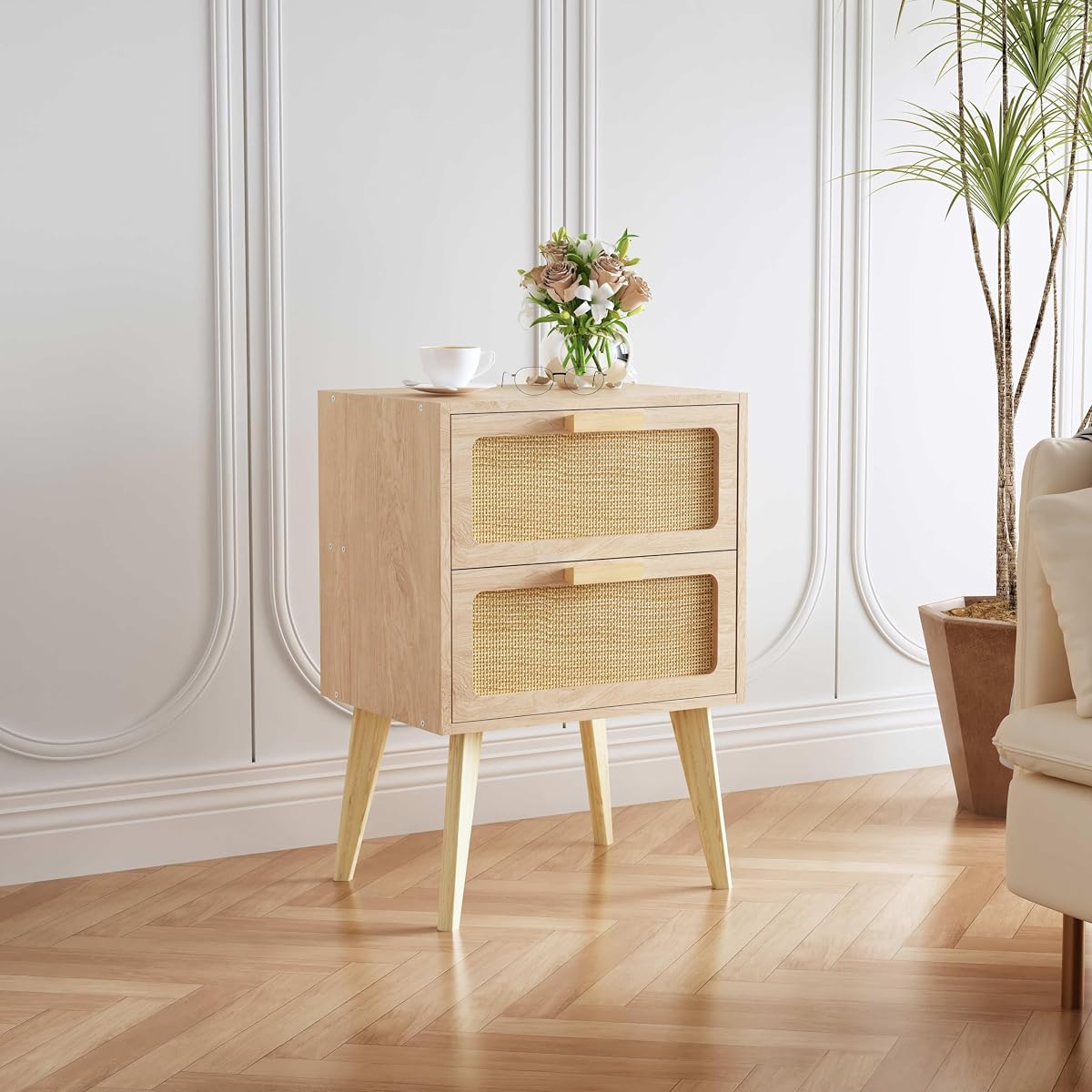 Rattan Nightstand, Natural End Table, Bedside Table