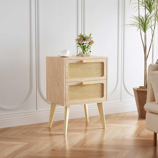 Rattan Nightstand, Natural End Table, Bedside Table
